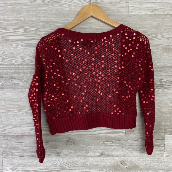 Copper Key Sweaters Copper Key Red Sequin Crop Cardigan Sweater